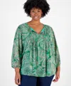 Tommy Hilfiger Plus Size Paisley Pintuck-front Tunic, Exclusively At Macy's In Green