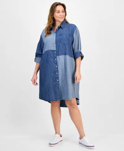 Tommy Hilfiger Plus Size Patchwork Chambray Shirtdress