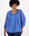 Tommy Hilfiger Plus Size Perfect Dot Pintucked Top In Amsterdam Blue,ivory