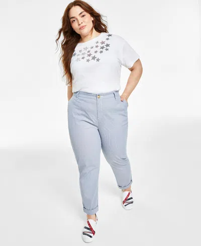 Tommy Hilfiger Plus Size Pinstripe Hampton Chino Pants, Created For Macy's In Blue,white