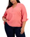 Tommy Hilfiger Plus Size Popover Roll Tab Tunic Top In Coralie