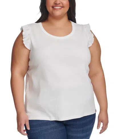 Tommy Hilfiger Plus Size Scoop-neck Flutter-sleeve Top In Bright White