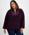 Tommy Hilfiger Plus Size Sherpa Quarter-zip Pullover Sweatshirt In Aubergine