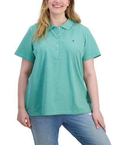 Tommy Hilfiger Plus Size Short-sleeve Polo Shirt In Crã¨me De Menthe