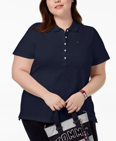 Tommy Hilfiger Plus Size Short-sleeve Polo Shirt In Navy