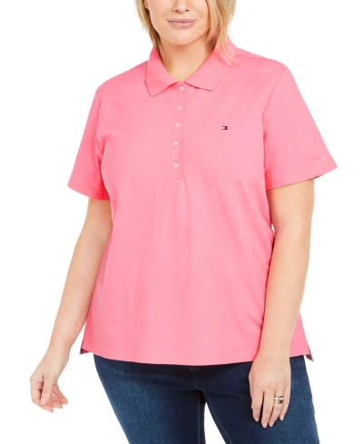 Tommy Hilfiger Plus Size Short-sleeve Polo Shirt In Peony