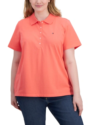 Tommy Hilfiger Plus Size Short-sleeve Polo Shirt In Sherbert