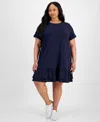 TOMMY HILFIGER PLUS SIZE SHORT-SLEEVE TIERED EMBROIDERED DRESS