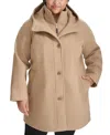 Tommy Hilfiger Plus Size Single-breasted Hooded Button-front Coat, Created For Macy's In Camel