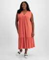 TOMMY HILFIGER PLUS SIZE SOLID TIERED SLEEVELESS MIDI DRESS