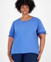 Tommy Hilfiger Plus Size Tie-sleeve Crewneck Top In Amsterdam Blue