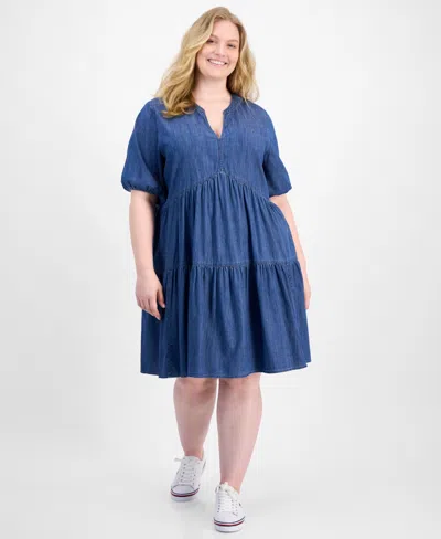 Tommy Hilfiger Plus Size Tiered Chambray Dress