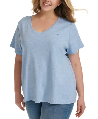 Tommy Hilfiger Plus Size V-neck T-shirt In Chambray