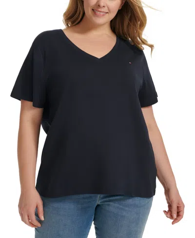 Tommy Hilfiger Plus Size V-neck T-shirt In Navy