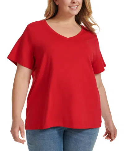 Tommy Hilfiger Plus Size V-neck T-shirt In Scarlet