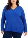 Tommy Hilfiger Plus Size Cable-knit V-neck Ivy Sweater In Blue