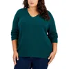 Tommy Hilfiger Plus Size Cable-knit V-neck Ivy Sweater In Green