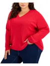 Tommy Hilfiger Plus Size Cable-knit V-neck Ivy Sweater In Red