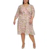 Tommy Hilfiger Plus Size Floral Chiffon 3/4-sleeve Midi Dress In Multi