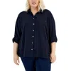 TOMMY HILFIGER PLUS WOMENS COLLARED BUTTON- DOWN BUTTON-DOWN TOP