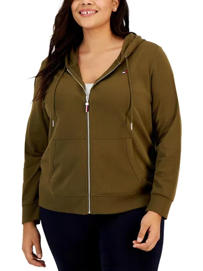Tommy Hilfiger Plus Womens Comfy Cozy Zip Hoodie In Green