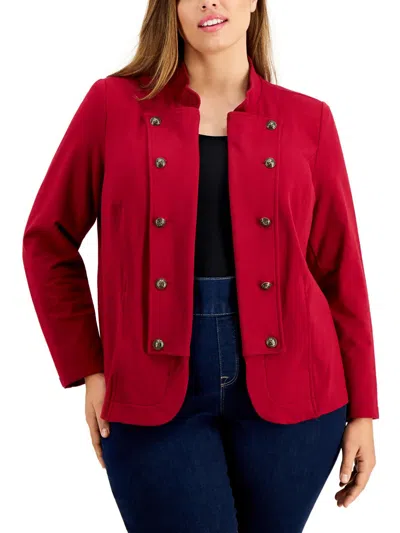 Tommy Hilfiger Plus Womens Cotton Blend Layering Open-front Blazer In Pink