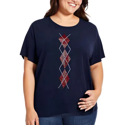 Tommy Hilfiger Plus Womens Embellished Cotton Stretch Graphic T-shirt In Blue