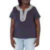 Tommy Hilfiger Plus Womens Embroidered Slub Knit Pullover Top In Purple