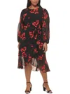 Tommy Hilfiger Plus Womens Floral Belted Midi Dress In Multi