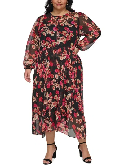 Tommy Hilfiger Plus Womens Floral Metallic Midi Dress In Multi