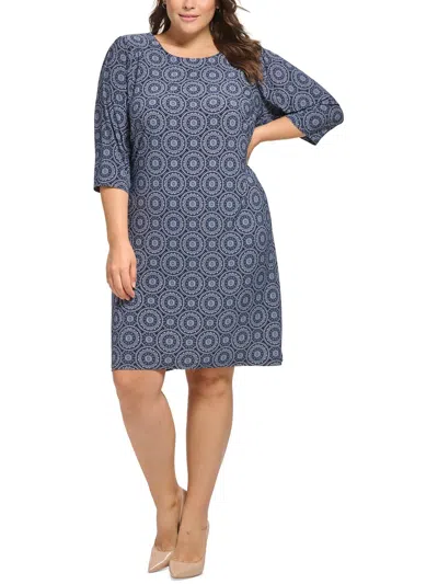 Tommy Hilfiger Plus Size Knit Dress In Sky Captain,ivory