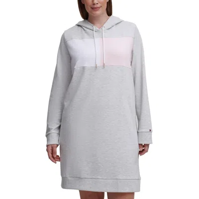 Tommy Hilfiger Plus Womens Hoodie Short Sweatshirt Dress In Gray