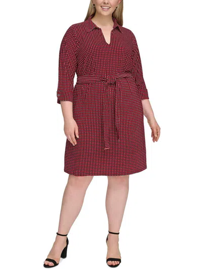 Tommy Hilfiger Plus Womens Houndstoth V-neck Shirtdress In Multi