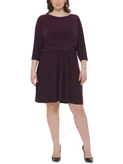 Tommy Hilfiger Plus Size Ruched Crossover-front Knit Dress In Aubergine