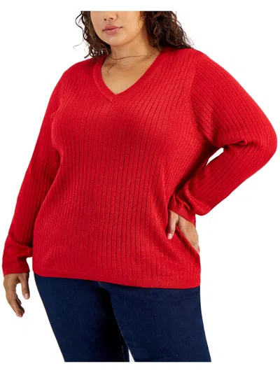 Tommy Hilfiger Plus Size Ribbed Metallic-threaded Sweater In Scarlet