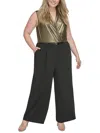 Tommy Hilfiger Plus Womens Metallic Wide Leg Jumpsuit In Black