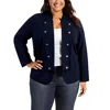 Tommy Hilfiger Plus Womens Military Band Button Detail Open-front Blazer In Blue