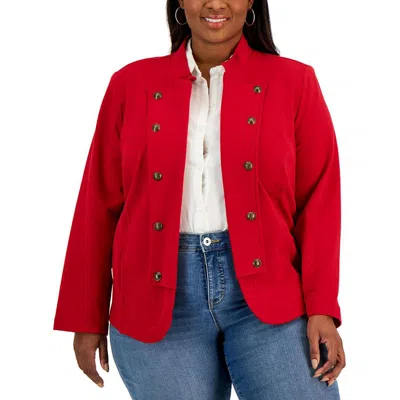 Tommy Hilfiger Plus Womens Military Band Button Detail Open-front Blazer In Chili Pepper