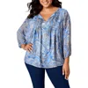 Tommy Hilfiger Plus Size Pintucked Paisley-print Top In Blue