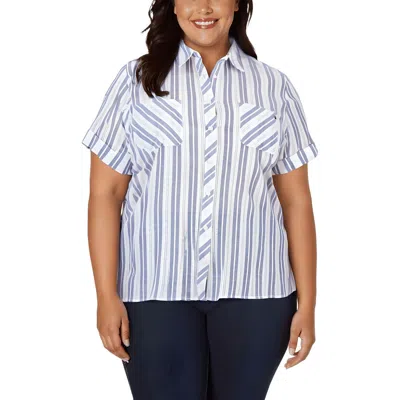 Tommy Hilfiger Plus Womens Plaid Cotton Button-down Top In White
