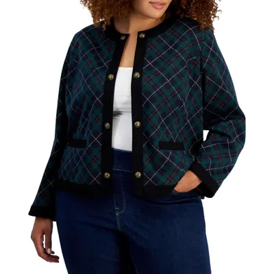 Tommy Hilfiger Plus Womens Plaid Polyester Open-front Blazer In Multi