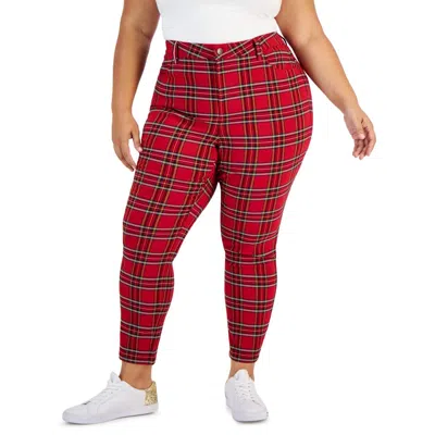 Tommy Hilfiger Plus Womens Plaid Skinny Trouser Pants In Red