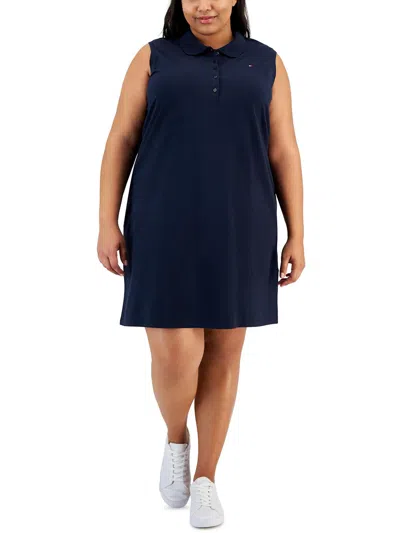Tommy Hilfiger Plus Womens Polo Mini Shirtdress In Blue