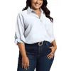 Tommy Hilfiger Plus Womens Printed Cotton Button-down Top In White
