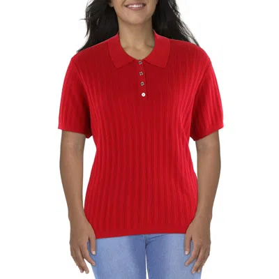 Tommy Hilfiger Plus Womens Ribbed Cotton Polo Top In Red
