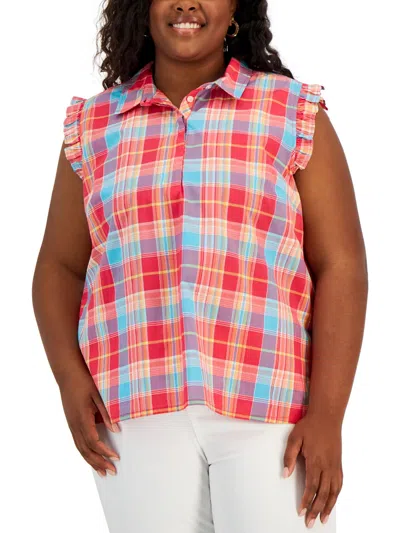 Tommy Hilfiger Plus Size Plaid Flutter-sleeve Top In Azalea Multi