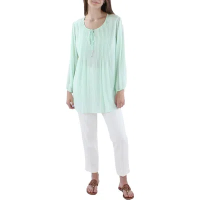 Tommy Hilfiger Plus Womens Smocked V-neck Plus Pullover Top In Blue