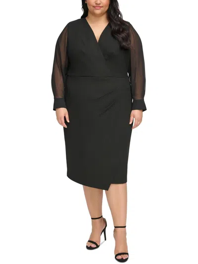Tommy Hilfiger Plus Womens Solid Polyester Midi Dress In Black