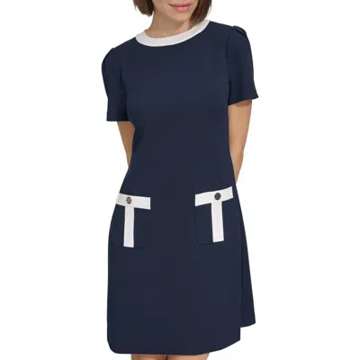 Tommy Hilfiger Pocket Trim Shift Dress In Sky Captain Ivory In Blue