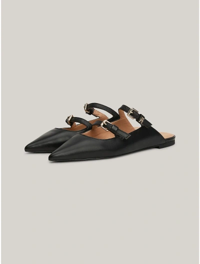 Tommy Hilfiger Pointed Leather Mule In Black